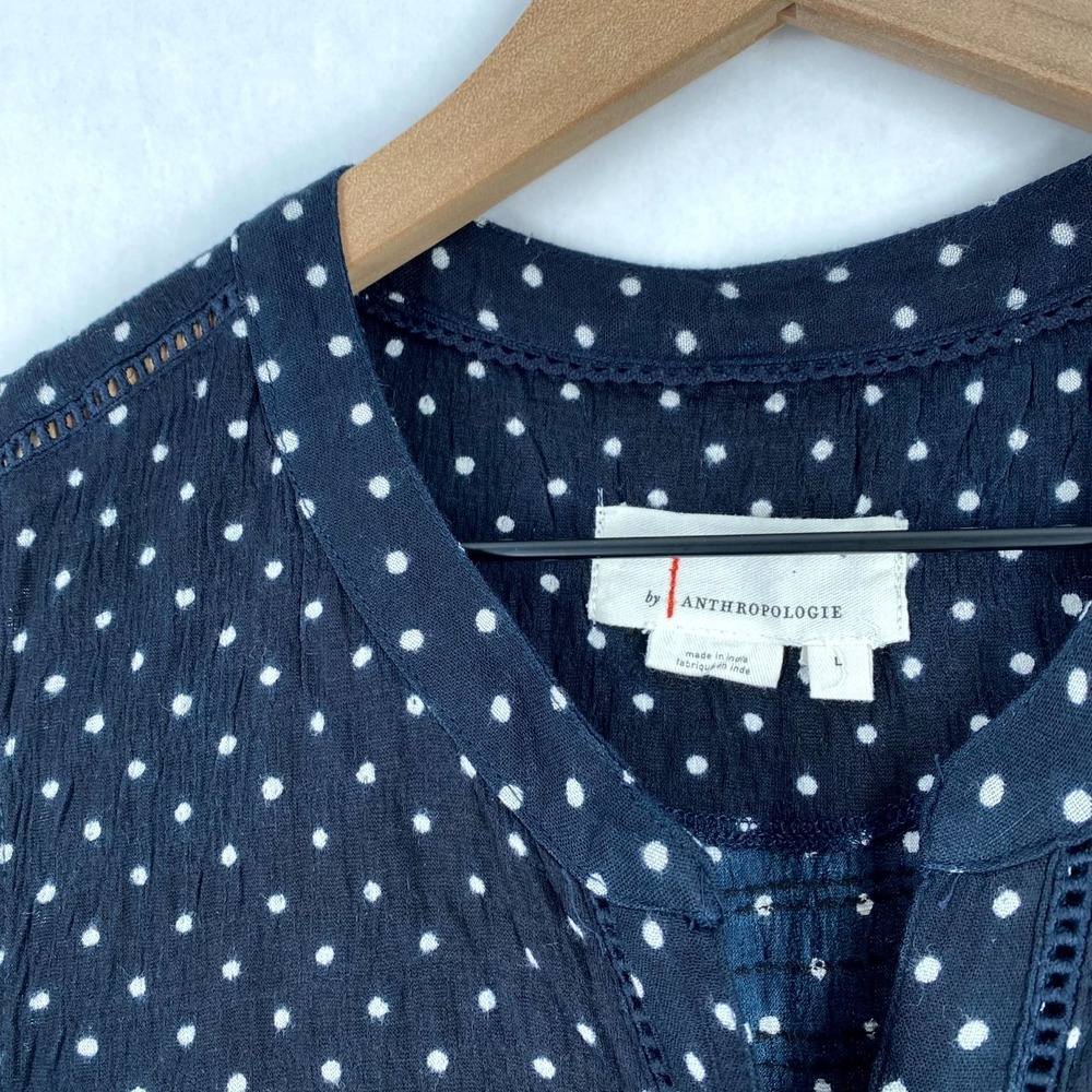 Anthropologie Shirt Dress Women L Navy Layla Lightweight Polka Dot Button - Picture 3 of 13